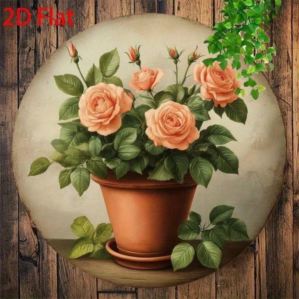 Vintage Metal Tin Signs Floral Pink Rose Wall Art Decor for Home Cafe