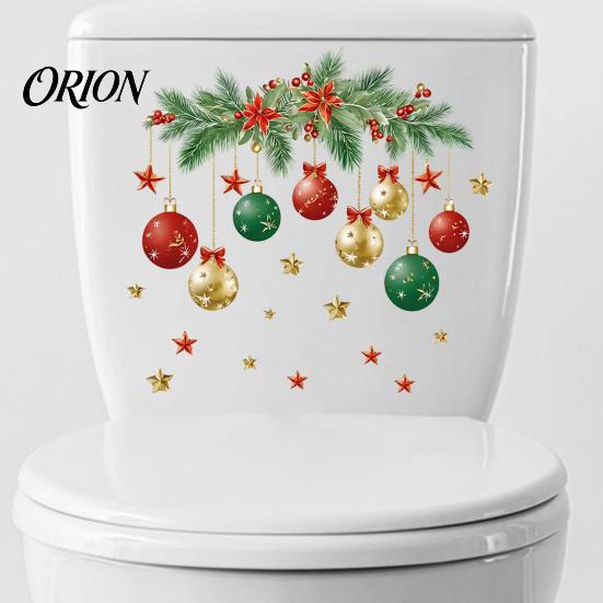 Self Adhesive Toilet Lid Sticker Christmas Ball Sticker, Removable Bathroom Wall Decoration Decal, PVC Stickers Waterproof Decal for Holiday