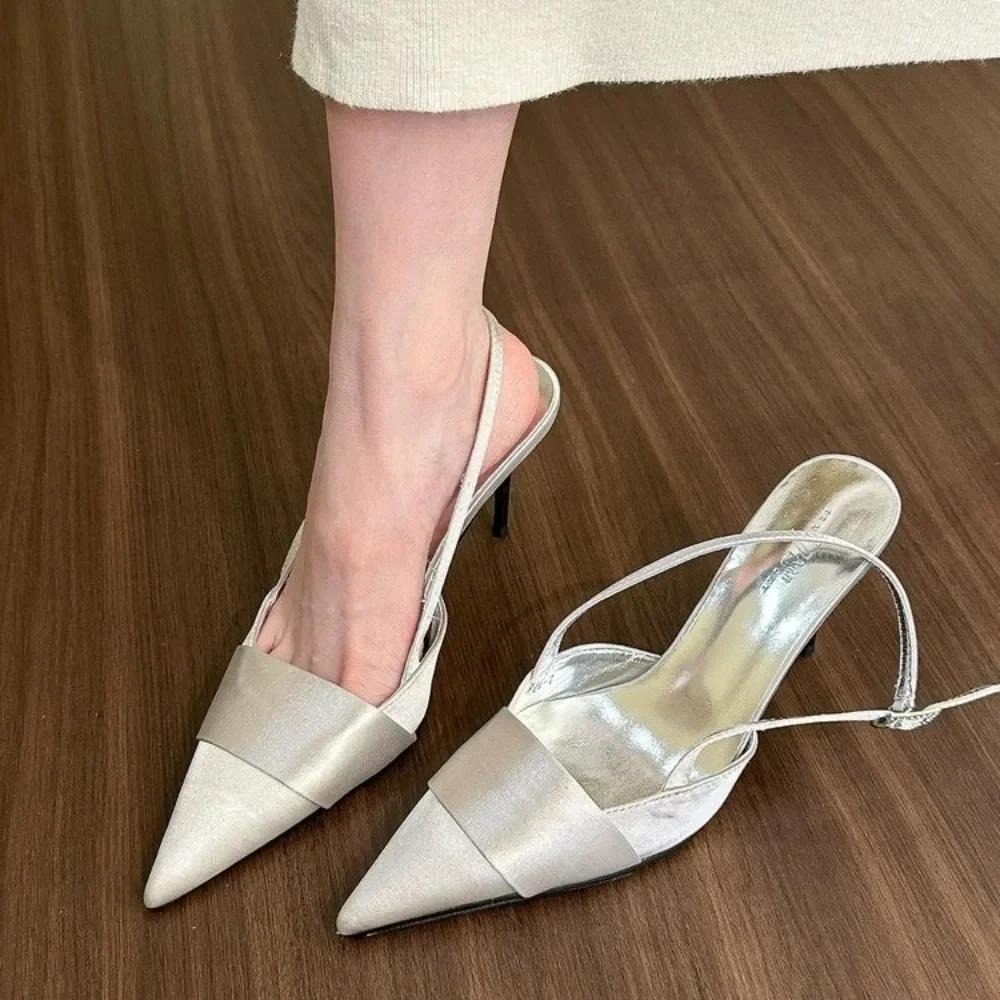 

Fashion Sandals Women High Heels Shoes Fashion Summer Slippers New Pointed Toe Sexy Dress Wedding Pumps Slingback Mujer Zapatillas 43 серебряный