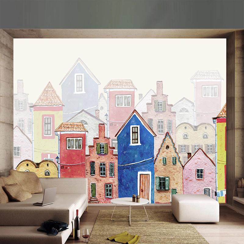 Fototapeta Tapeta 3D ručně malovaná Barevný kreslený dům Chlapec Dívka Dětský pokoj Kreslený Fresco Papel De Parede Infantil Decor