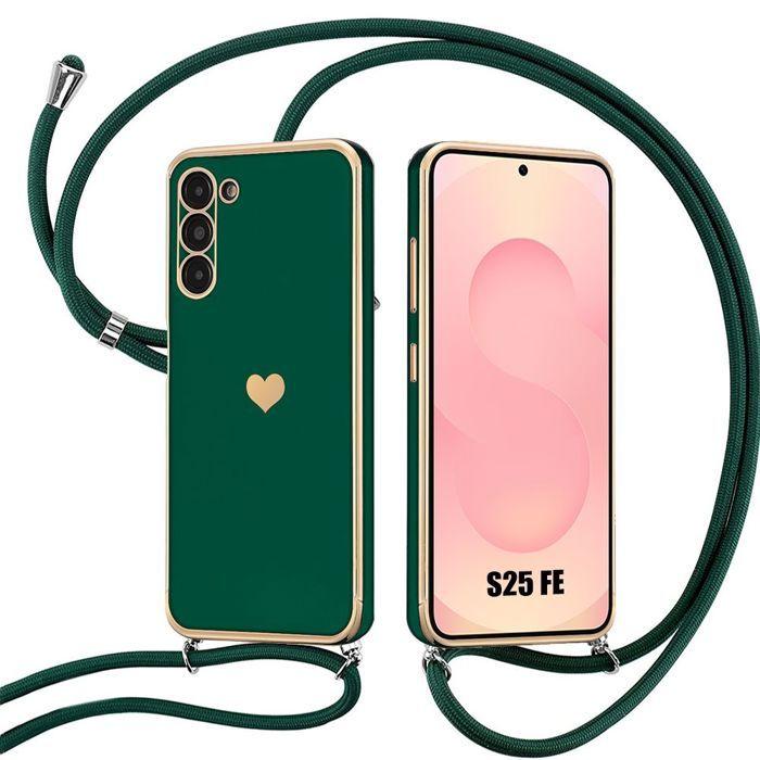 Coque pour Samsung Galaxy S25 FE, Protection Silicone Antichoc Souple avec Lanière Noire
