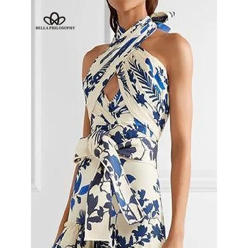 Summer New Bohemian Vacation Style Strappy Lolita Big Swing Printed Dresses Beach Style Long Dress