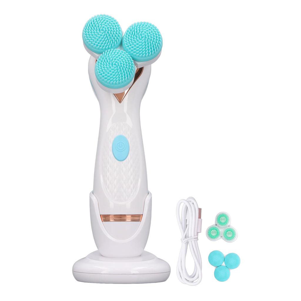 Electric Facial Cleansing Brush 3 Head Massage Facial Exfoliating Silicone Rechargeable Face