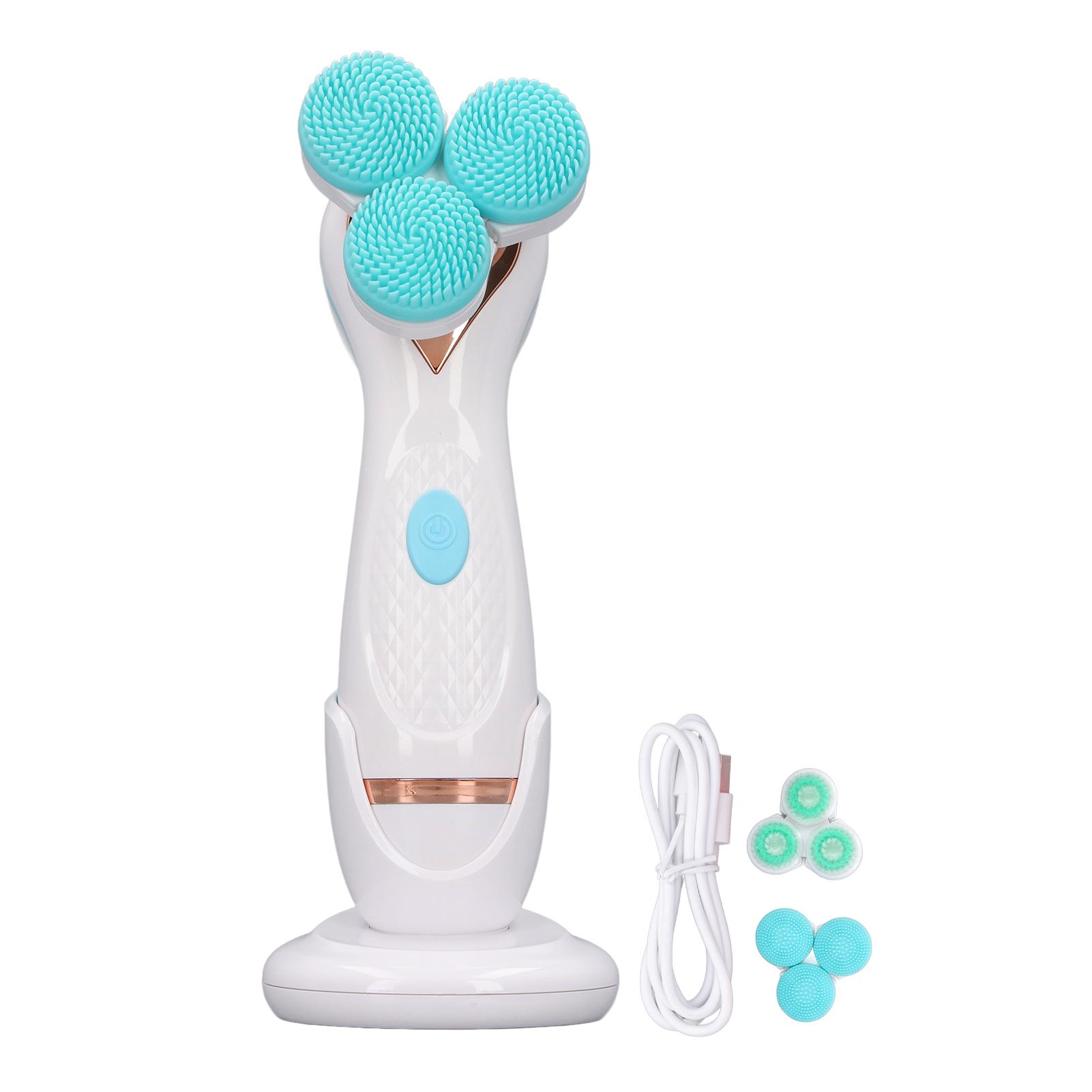 

Электрическая щетка для очищения лица с 3 головками, массажная, отшелушивающая, силиконовая, перезаряжаемая, для лица синий