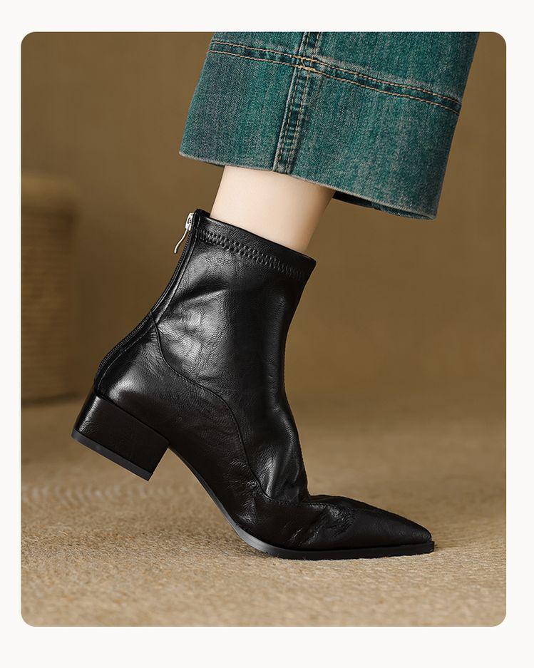Women's Retro Brown Chelsea Boots: French Pointed Toe, Elastic Slim Fit, Chunky Low Heel, 2026 Autumn/Winter Collection