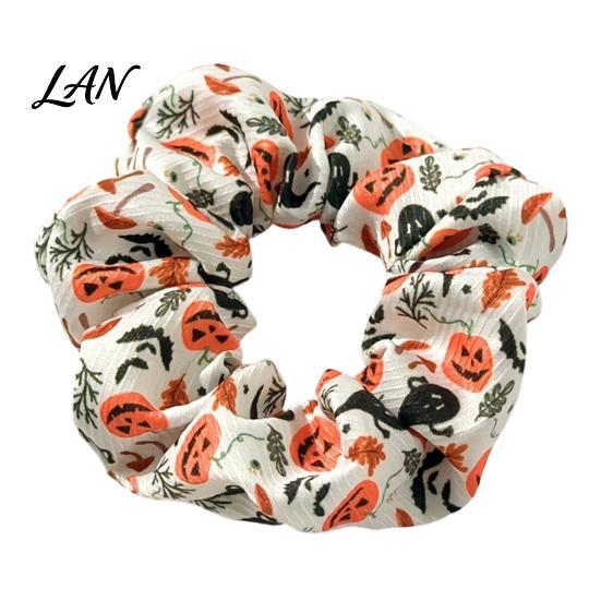High Elasticity Hair Ties Halloween Ties, Scrunchies, Soft Stretchy Bands with Ghost Witch Hat Tie Bat Spider Web Design, Pleated Ponytail Holders for