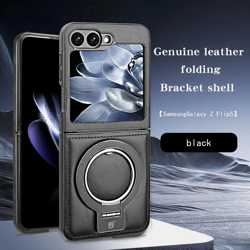 

Samsung Galaxy Z Flip 6 5 4 3 Magnetic Flip Phone Case High-end Leather ZFlip 6 Ring Bracket Shockproof Wireless Charge Funda For Samsung Galaxy Z Flip 3&Leather&Case & Holder чорний