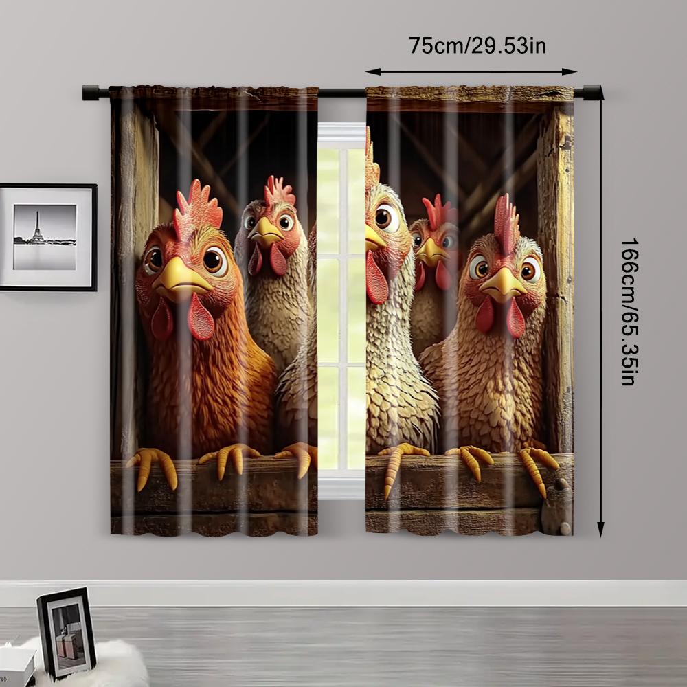 2pcs, Curtain Popular chicken theme Machine Washable Fabric (without rod) Decorations Clearance Use for Room, Kitchen, Study,