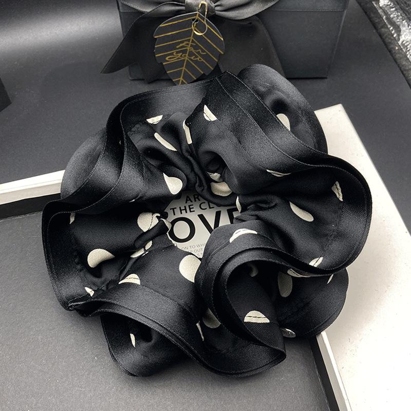 Korean Satin Polka Dot Pleated Scrunchie Elastic Hair Tie for High Ponytails
