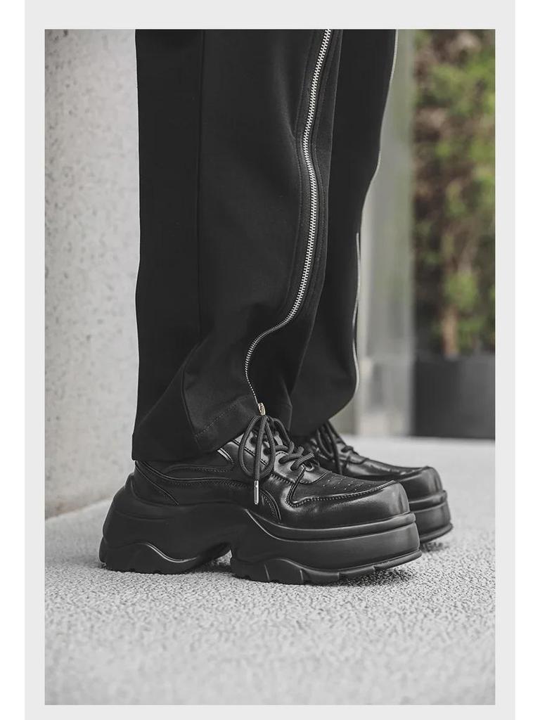 Men's Retro British-Style Derby Shoes with Thick Sole and Square Toe