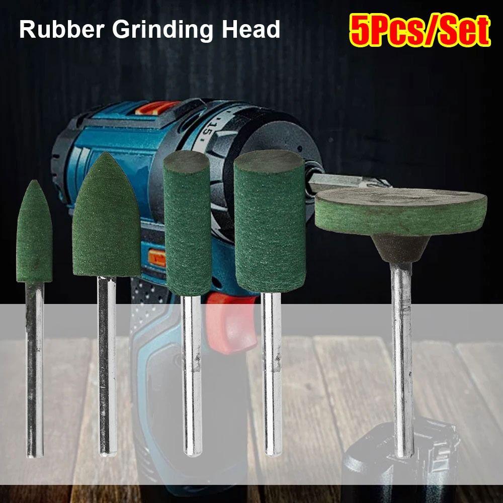 5Pcs/Set Mounted Rubber Grinding Head Finish Polish Die 3mm Shaft Polishing Abrasive Rotary Grinding Stone Wheel Polishing Tools