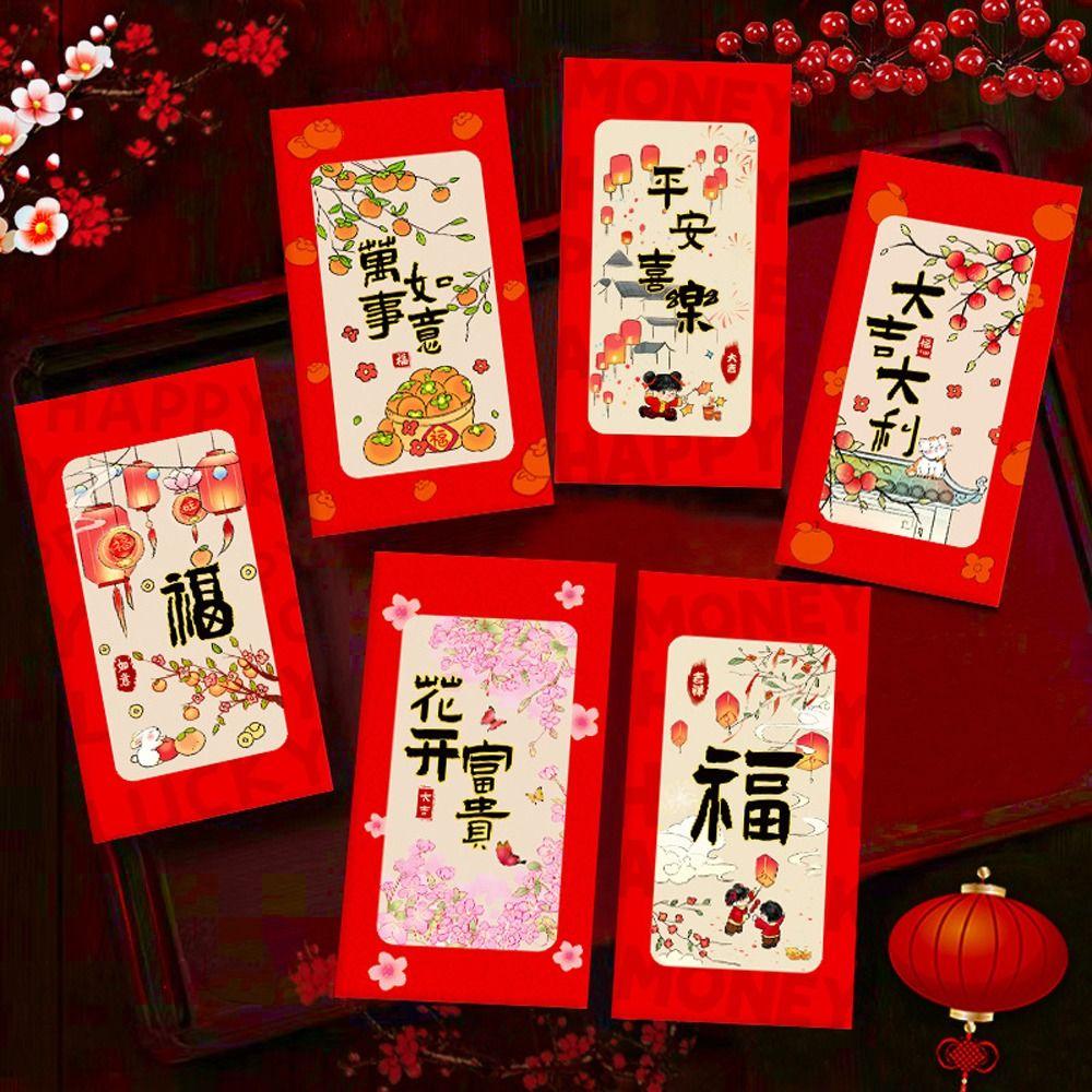 6pcs Cartoon Pattern Horse Year 2026 Red Envelope Gold Stamping Money Bag  Lunar New Year