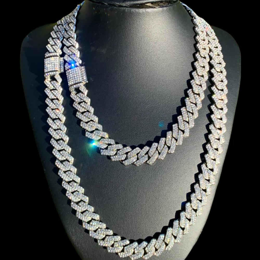 Hip Hop Jewelry 10/12/14/15/20mm CZ Cuban Link Necklace For Men Miami Bling Iced Out Prong Cuban Link Chain Party Gift