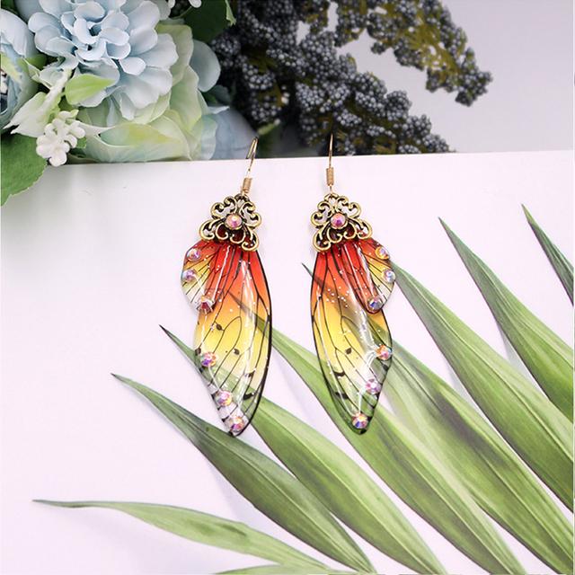 Colorful Fairy Butterfly Wing Earrings Slayer Demo Kimetsu No Yaiba Kochou Shinobu Insect Earrings Clips Women Girl Jewelry