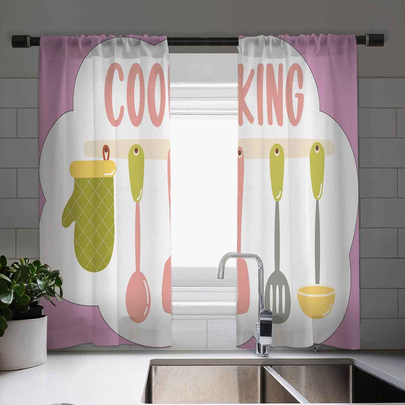 

2 панели Ложка Вилка Кухонные принадлежности Печатные шторы Кухонные шторы Кухонные жалюзи Оконные шторы 75% затемняющие шторы Шторы Milled cotton fabric&Grommet Top