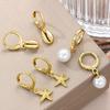 3 Pairs Women Coastal Hoop Earrings Starfish Seashell Faux Pearl Charm Dangle Hoop Earrings Summer Beach Earrings for Holiday Daily Wear
