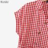 ZANZEA Women Casual V-Neck Short Sleeve Plaid Print Dress