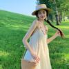 White Seaside Vacation Big Halter Neck Suspender Dress New Feminine Summer Fairy Skirt