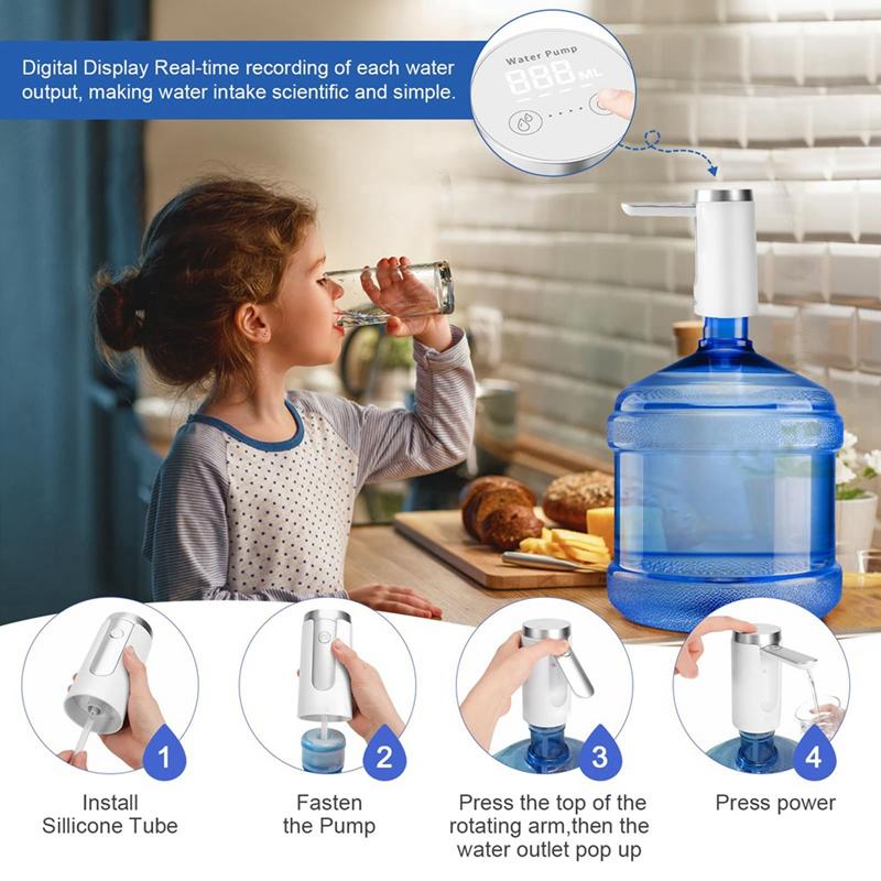 5 Gallon Water Bottle Pump - Foldable Spout, Smart LED Display, Quiet Operation, Portable For Home, Office & Outdoor Use Durable