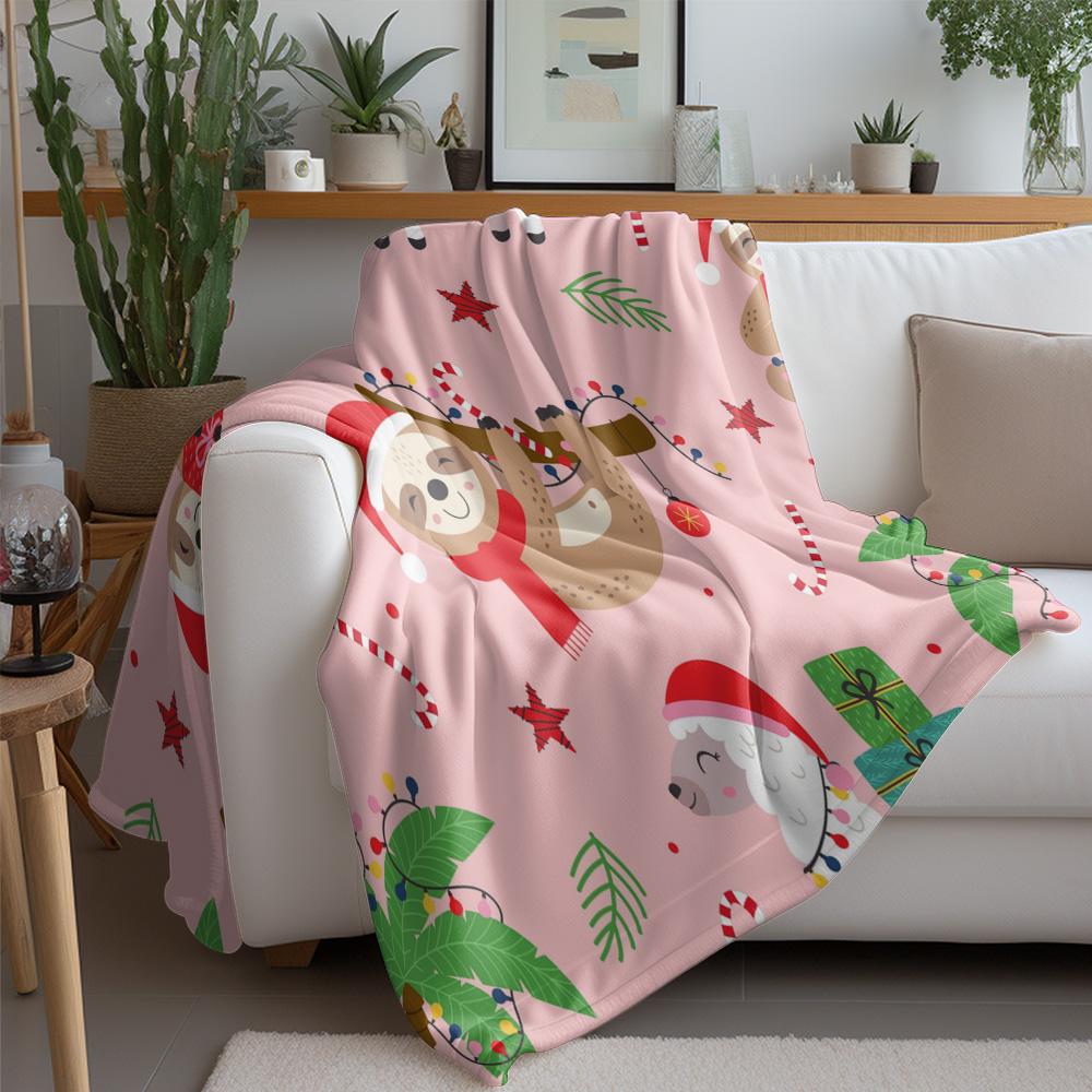 TU Cozy Christmas Throw Blanket Cute Sloth Holiday Gift Soft Fleece Blanket Decorative Throw for Couch Bed Living Room Festive H
