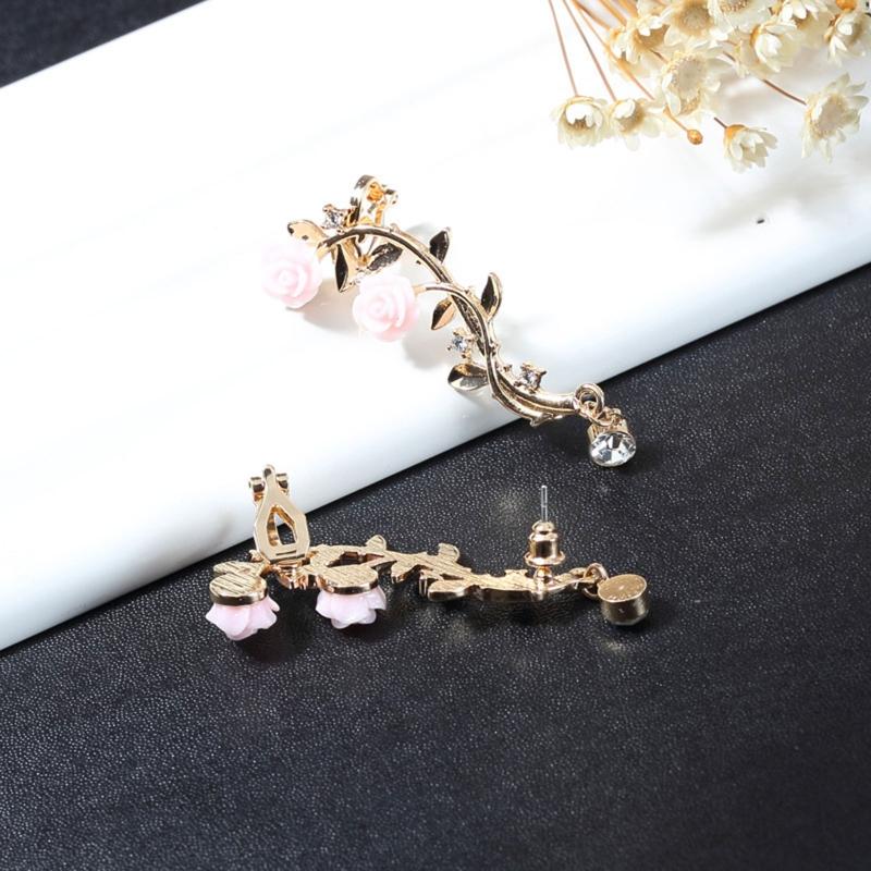 Vintage Rose Flower Cuff Earrings Trendy Rose Flower Climber Crawler Earrings Sparkly Metal Leaf Ear Cuff for Women Girl