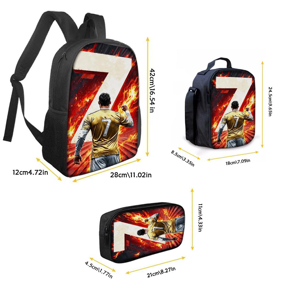 3PCS CR7 Soccer Star Pattern Backpack Set – Large-Capacity Casual Backpack with Matching Clutch & Tote Bag, Perfect for Daily
