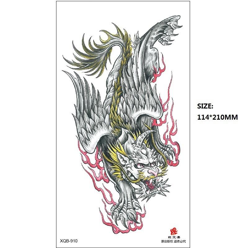 

Мужская благоприятная наклейка с изображением животного, нарисованная вручную, цветная, временная, водонепроницаемая, имитация татуировки 114*210MM