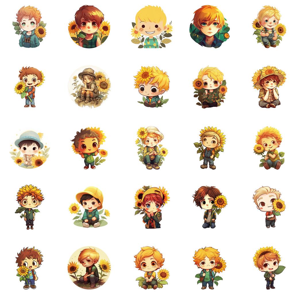 New 50 Sunshine Sunflower Boy Theme Waterproof Decorative Stickers DIY Mobile Case Skateboard Guitar Water