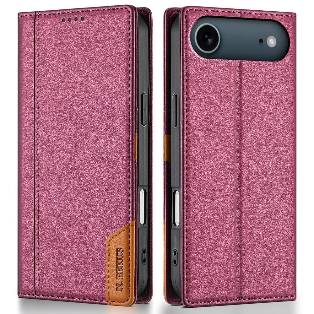 

N.BEKUS P3 For iPhone 17 Air Case RFID Blocking Wallet Stand PU Leather Flip Phone Cover Wine Red