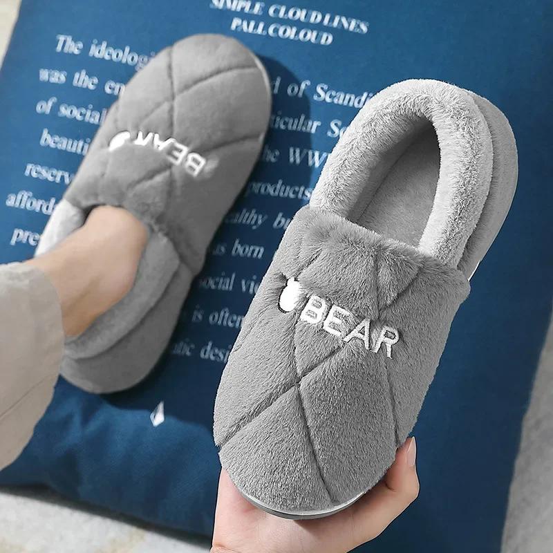 Fashion Winter men's bag heel cotton shoes Home Warm Plush Couples slippers Men Indoor Flats Anti-slip Women Furry Slippers Zapatos