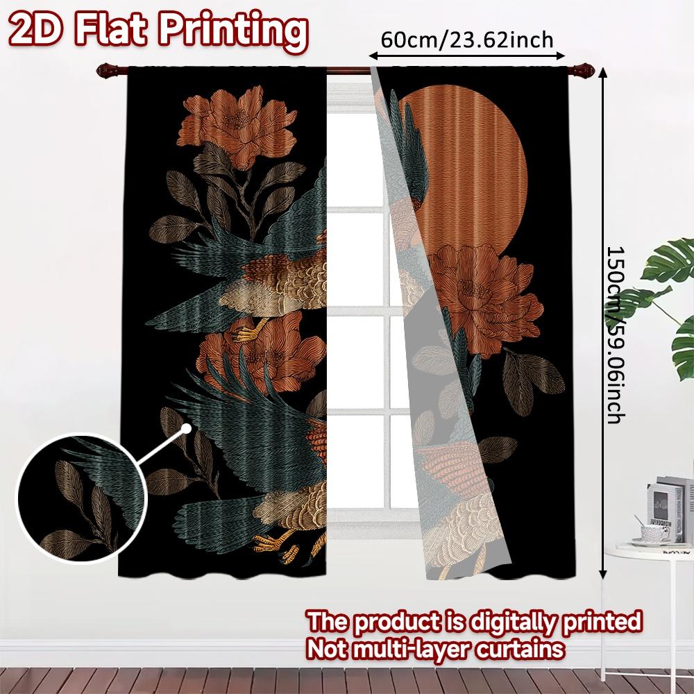 Set Of 2 Flat Printing Curtains Without Rod Flying Hawks Flowers Women Is Day Festival Fashion Versatile Polyester Curtain