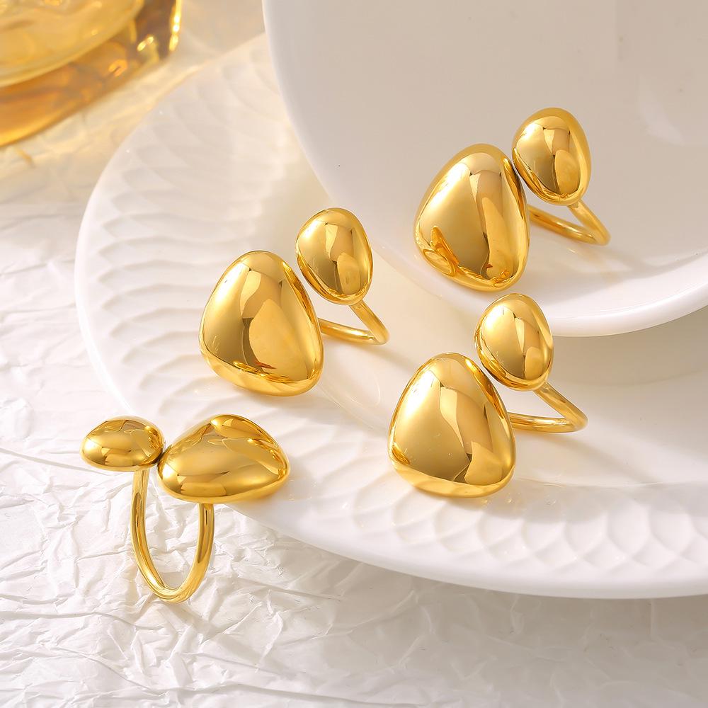 18K Gold Plated Geometric Irregular Glossy Stainless Steel Open Ring