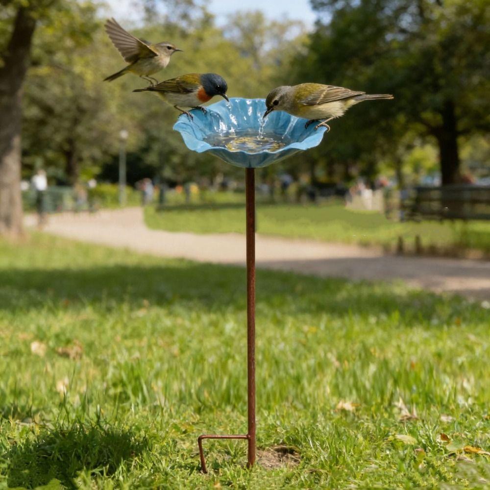 Flower Shaped Bird Bath Stand Metal Bird Water Dispenser Bird Bath Bowls Flower Garden Stake Patio
