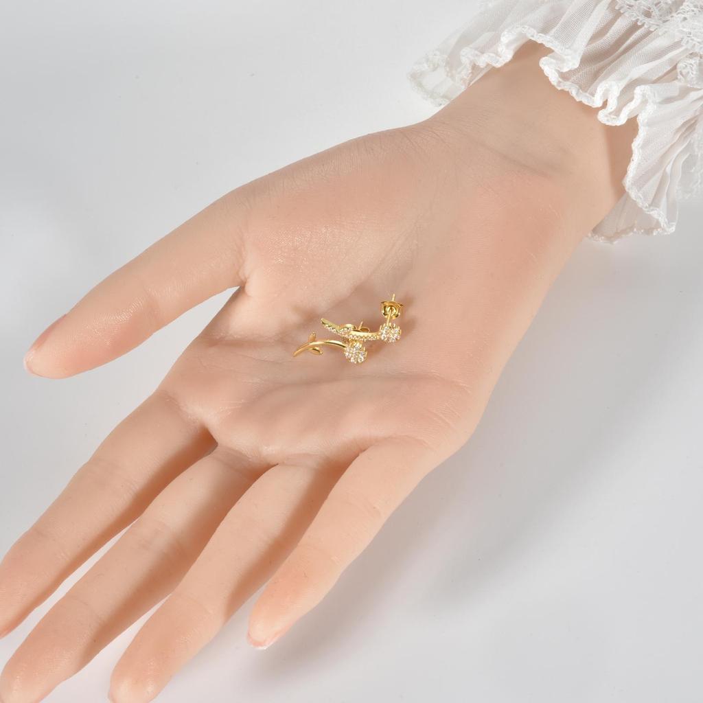 ANDYWEN 925 Sterling Silver Gold Flower Zircon CZ Stud Earring Piercing Clear Rose Red Blue Pendientes Women Fine Jewelry Clips