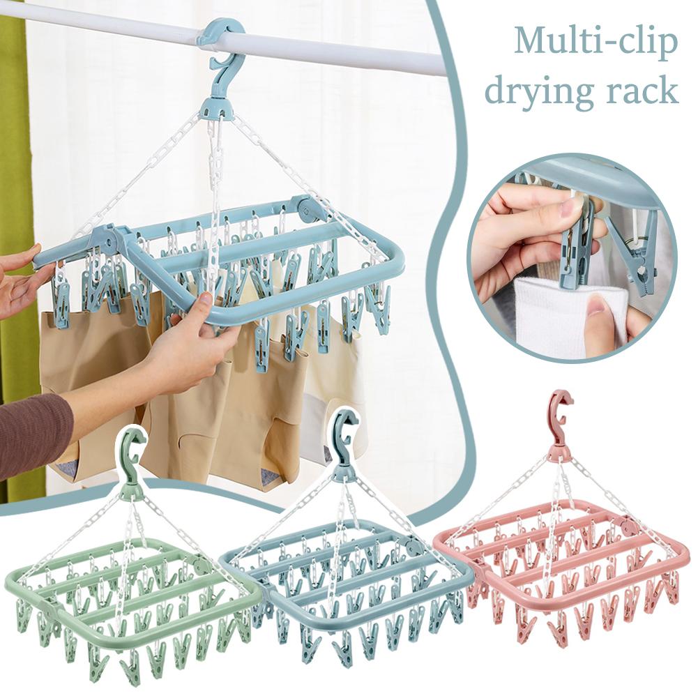 Tendedero multifuncional para ropa con 32 pinzas, resistente al viento, para calcetines y hogar.