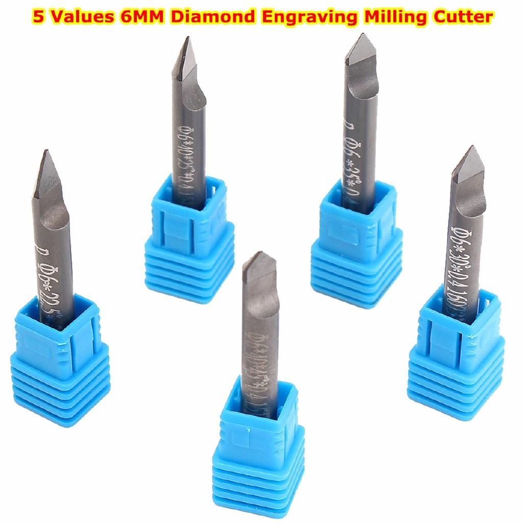 6MM 5 Valori Fresa per Incisione Marmo Granito CNC Diamante Punta per Incisione Punte per Incisione Fondo Piatto