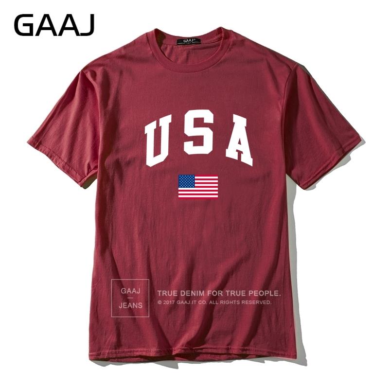 

GAAJ USA America Flag Men T Shirt Top High Quality 100 Cotton Tshirts For Man Tshirt Printed Brand Clothing Casual Streetwear S