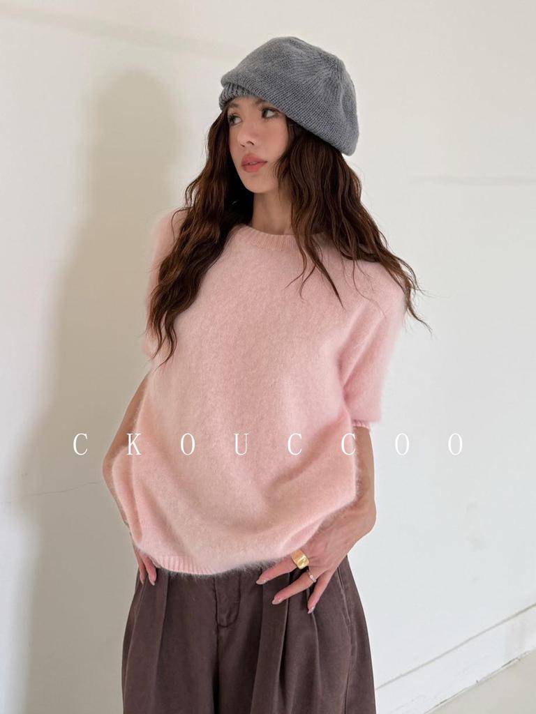 Rong Tai Women's Multi-color Cashmere Knit Top - Round Neck, Mid-Sleeve, Soft & Loose