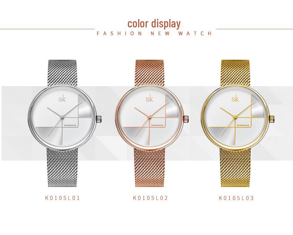 SK Women's Geometric Mesh Strap Quartz Waterproof Watch - Fashion Creative Design 0105