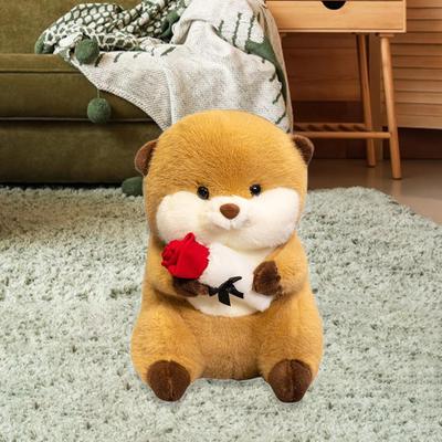 Plush Capybara Figure Holding Rose Comfortable Cute Doll Soft Cushion for Family