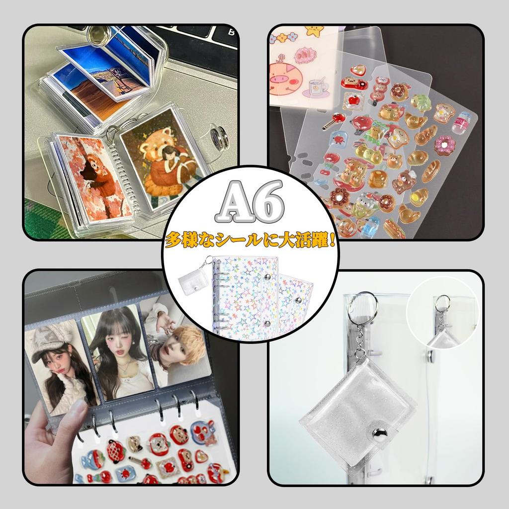 A6 Sticker Album for Girls, Transparent 6-Ring Binder with Removable Clear Pages, Large Capacity Mini Sticker Book Refill Sheets, PP Material