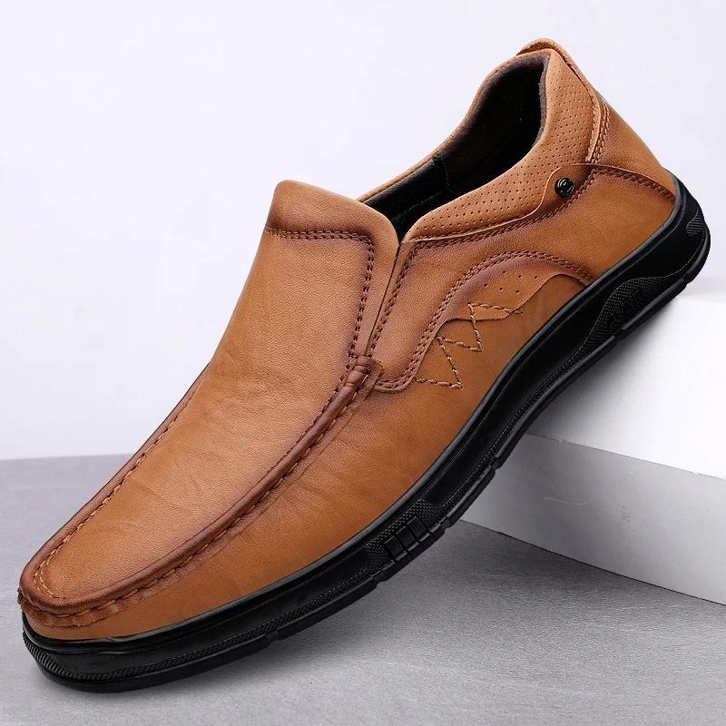 

Мужская обувь из натуральной кожи. Мужские весенние лоферы без шнуровки. Деловая повседневная кожаная обувь. Классическая дышащая обувь на плоской подошве. 38