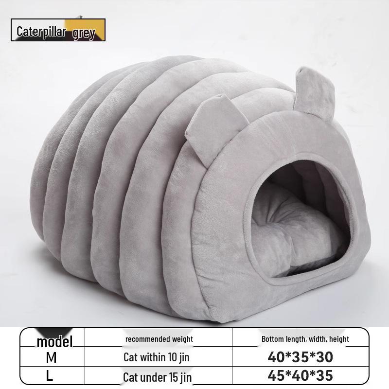 Коттедж Caterpillar Cat: Уютная зимняя закрытая лежанка для глубокого сна, универсальный домик для питомца на все сезоны