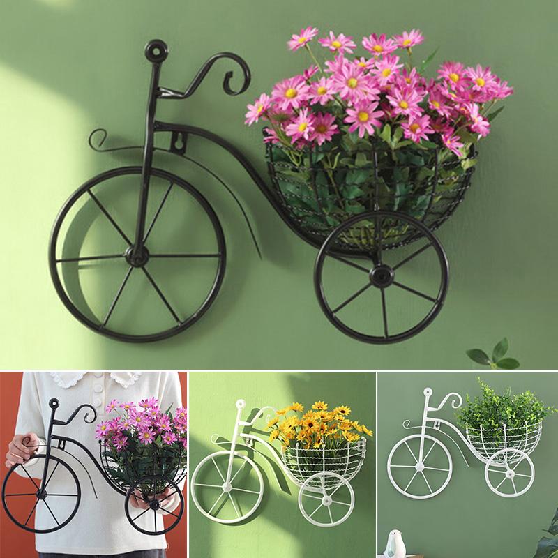 Metall Fahrrad Blumenkorb Wandkunst Wandhalterung Hängender Blumenständer Einzigartige Kunstornamente Klassischer Retro-Stil für Heimdekoration