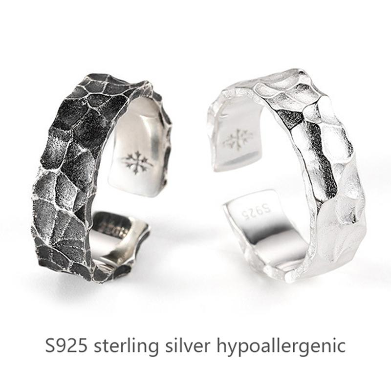 Thajské stříbro Retro Pánský otevřený prsten Retro design šperků Nastavitelný Pánský jednoduchý prsten Party dárek Jednoduchý Starý Kladívkový Hypoalergenní prsten