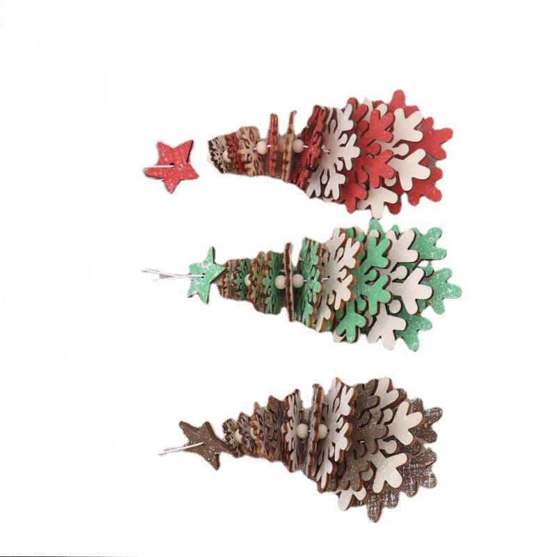 Christmas Wooden Bell Pendant, Creative Five Pointed Star Snowflake Christmas Tree Three-dimensional Small Hanging Decoration