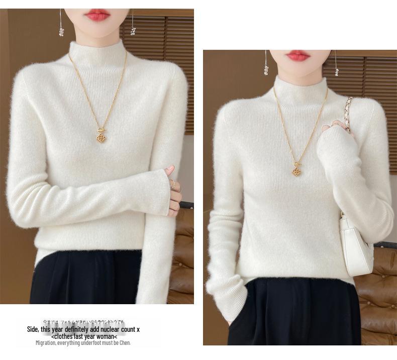 Women's Designer-Inspired Slim Fit Half-High Collar Knit Sweater, Thick Solid Color, Perfect Autumn/Winter Base Layer