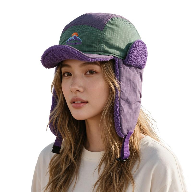 Unisex Winter Aviator-Style Earflap Hat With Embroidered Patch Windproof Warm Fleece Cap Skiing Hiking Outdoor