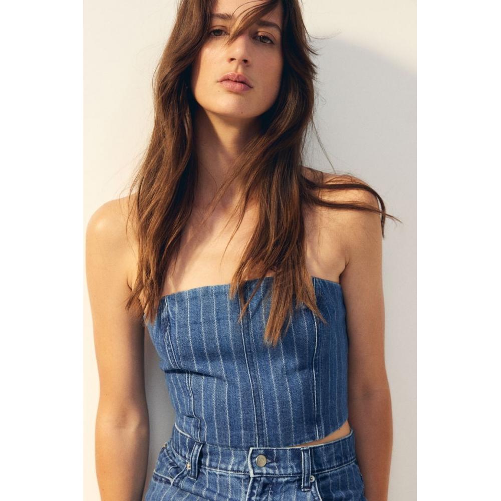 

Укороченный топ без бретелек HM Denim Синий