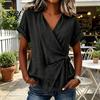 Seitenbindebluse Damen Oberteile V-Ausschnitt Kurzarm Einfarbige Bluse mit Sommer Unregelmäßiger Lockere Passform T-Shirt Tägliches Oberteil